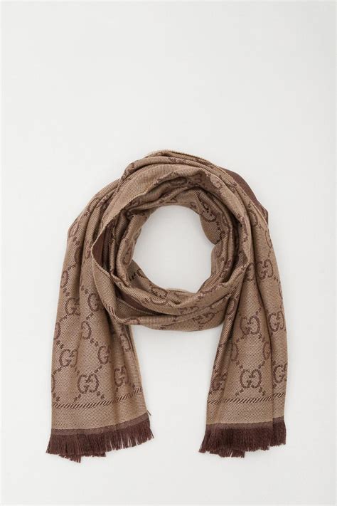 gucci gg jacwuard pattern scarf|gucci scarves with fur trim.